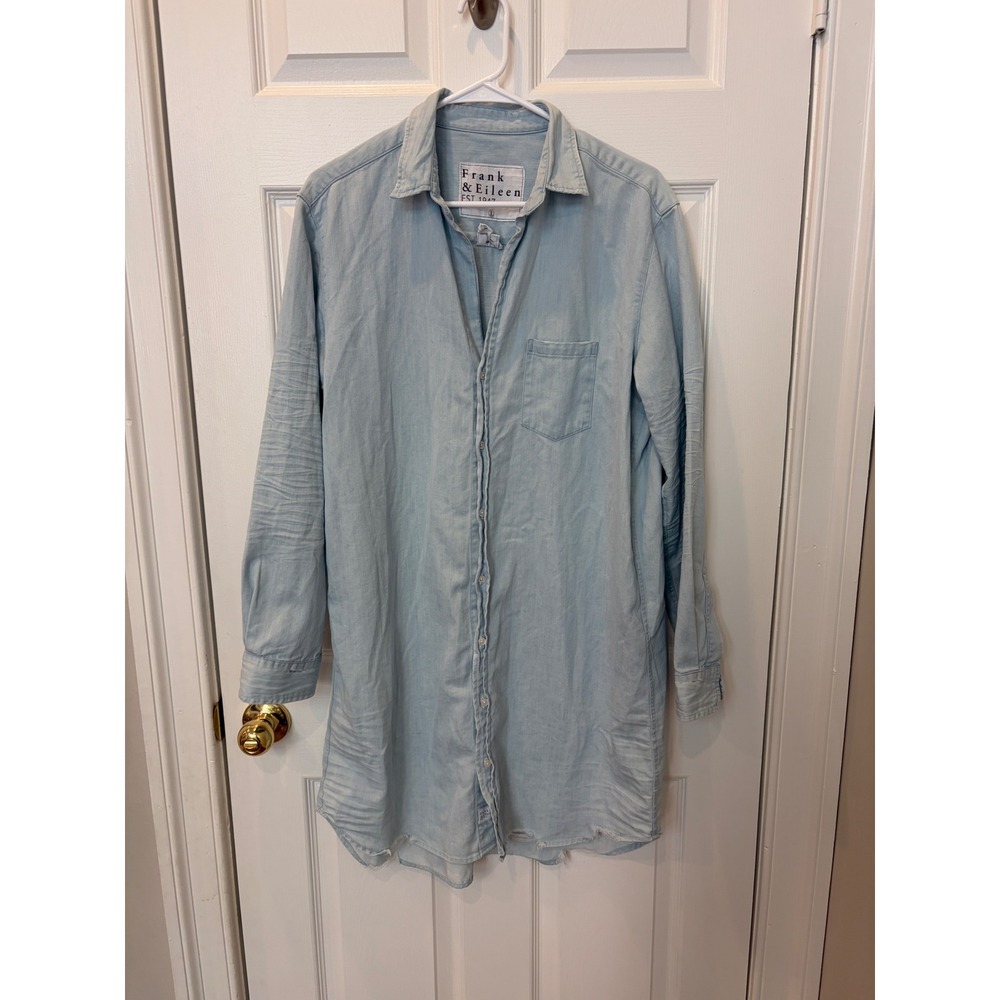 Frank & Eileen Mary Shirt Dress L Chambray Italian 100% Cotton Minimalist Casual